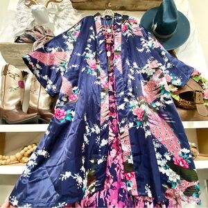 Stunning peacock Bohol kimono robe duster w floral shabby chic vibe